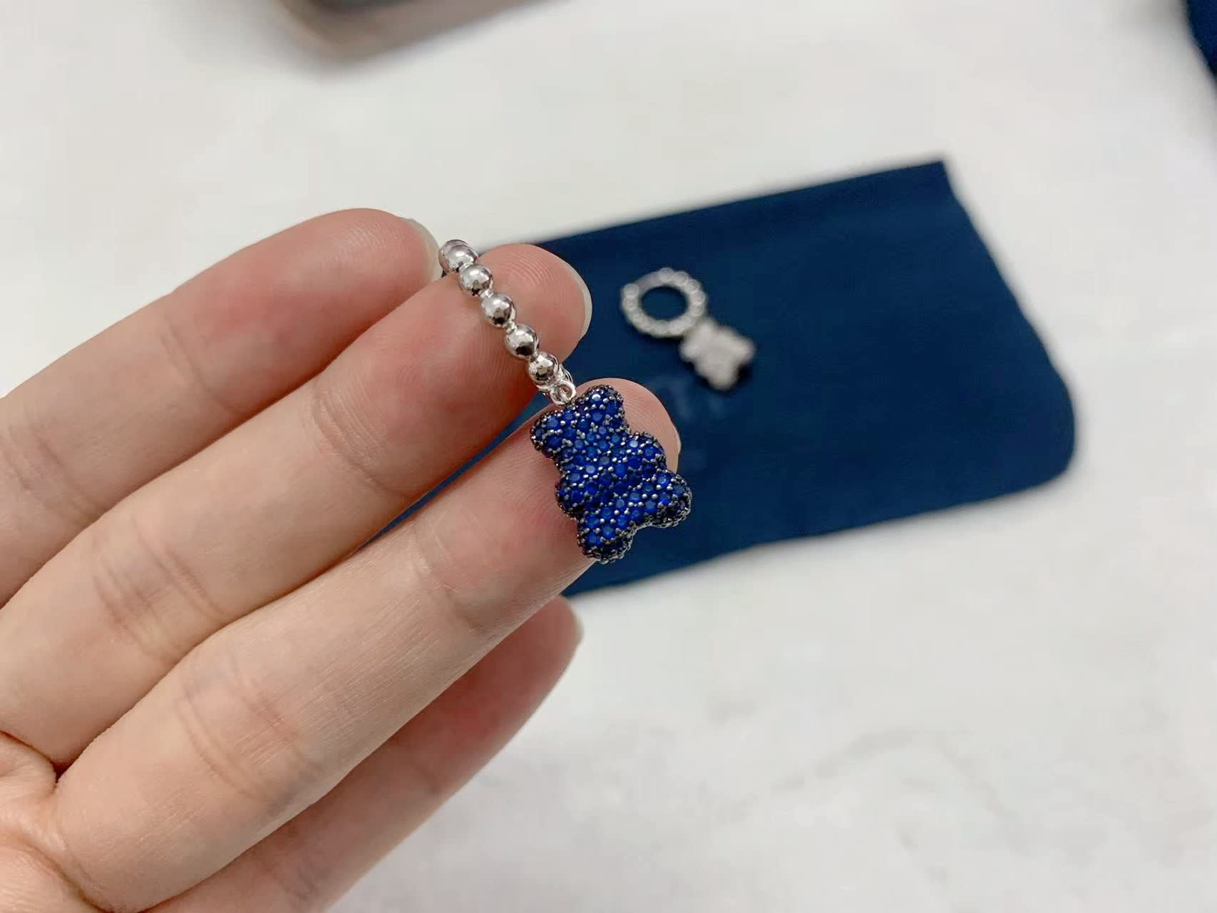APM Monaco Silver Bear Earrings with Blue and Clear Stones